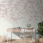 Papier peint Oiseaux parmi les délicates fleurs de cerisier.