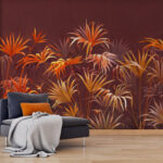 Papier peint "Feuillage vibrant sur fond brun