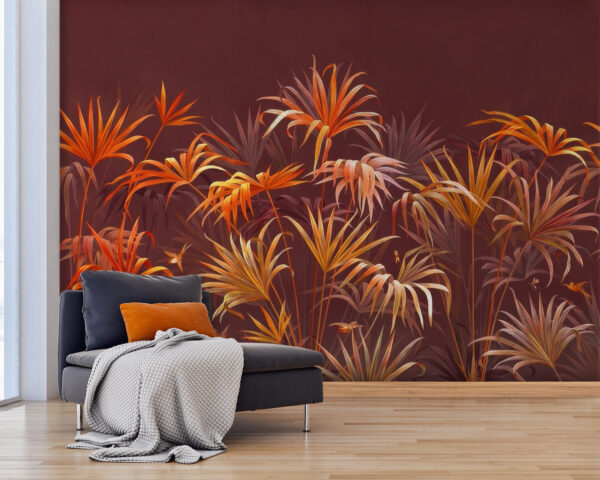 "Feuillage vibrant sur fond brun Papier peint "Feuillage vibrant sur fond brun