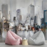 Papier peint Objet triangulaire en verre sur fond blanc