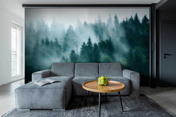 Groupe d'arbres dans le brouillard Papier peint Groupe d'arbres dans le brouillard