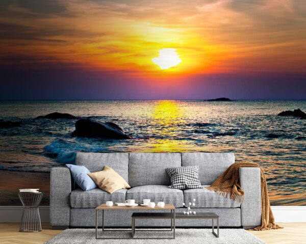 Coucher de soleil sur une plage Papier peint Coucher de soleil sur une plage