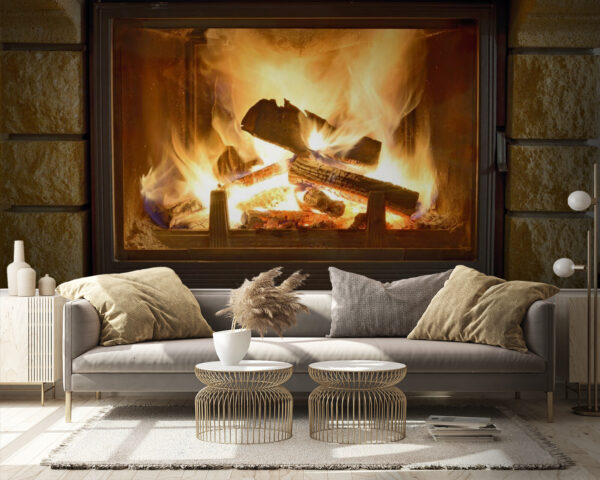 Cheminée confortable avec des flammes dansantes Papier peint Cheminée confortable avec des flammes dansantes