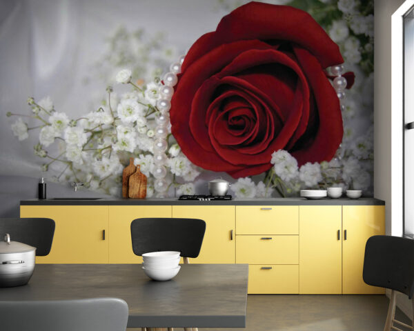 Rose rouge et fleurs blanches Papier peint Rose rouge et fleurs blanches