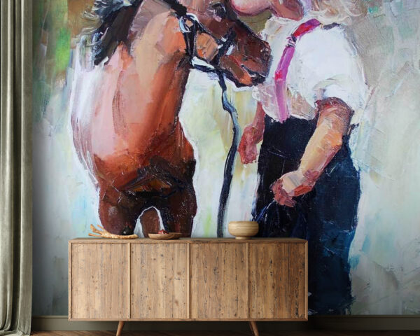 Peinture d'une fille embrassant un cheval Papier peint Peinture d'une fille embrassant un cheval