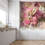 Papier peint Bouquet de roses roses et blanches