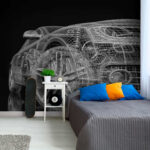 Papier peint Voiture futuriste en fil de fer, conception numérique.