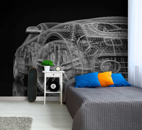 Voiture futuriste en fil de fer, conception numérique Papier peint Voiture futuriste en fil de fer, conception numérique