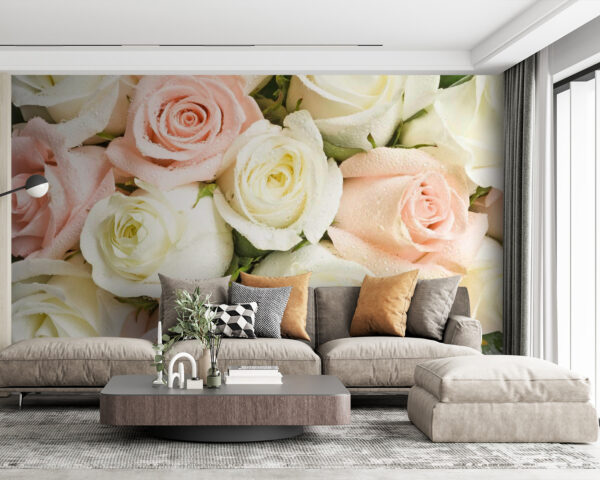 Groupe de roses roses et blanches Papier peint Groupe de roses roses et blanches