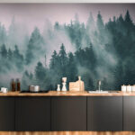 Papier peint Forêt brumeuse avec des arbres