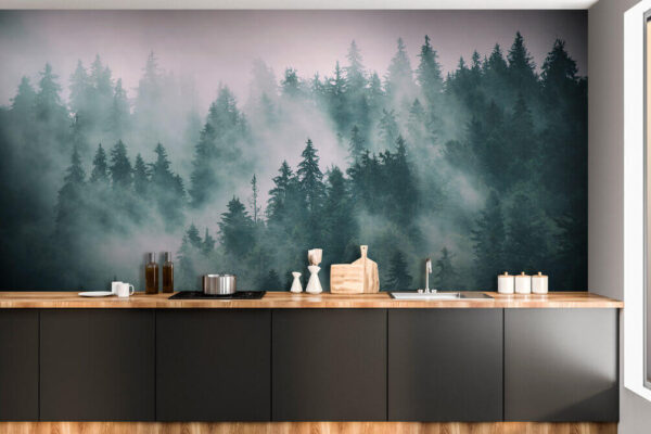 Forêt brumeuse avec des arbres Papier peint Forêt brumeuse avec des arbres