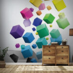 Papier peint Cubes colorés flottant dans une boîte