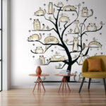 Papier peint Arbre avec des chats dessus
