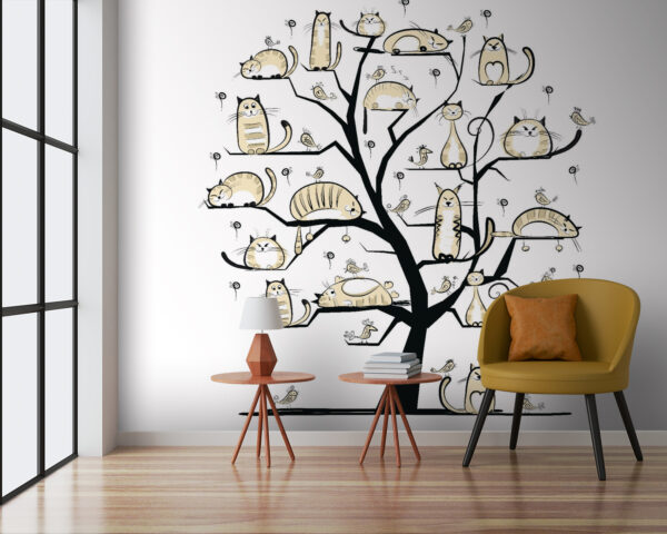 Arbre avec des chats dessus Papier peint Arbre avec des chats dessus