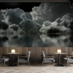 Papier peint Lune sur l'eau avec des nuages et des nuages