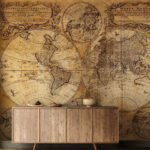 Papier peint Carte du monde ancienne représentant les continents.