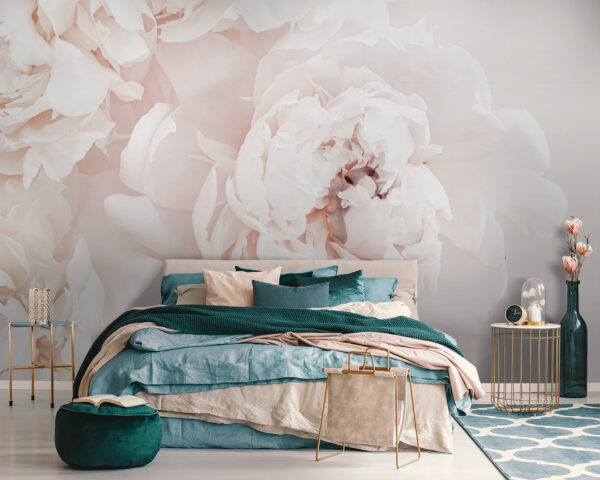 Les fleurs de pivoines blanches se déploient doucement Papier peint Les fleurs de pivoines blanches se déploient doucement