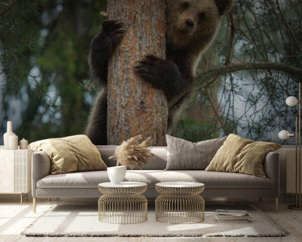L'ours qui se cache derrière l'arbre Papier peint L'ours qui se cache derrière l'arbre