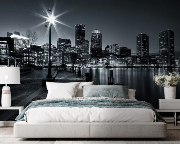 Paysage urbain brillant sous le ciel nocturne Papier peint Paysage urbain brillant sous le ciel nocturne
