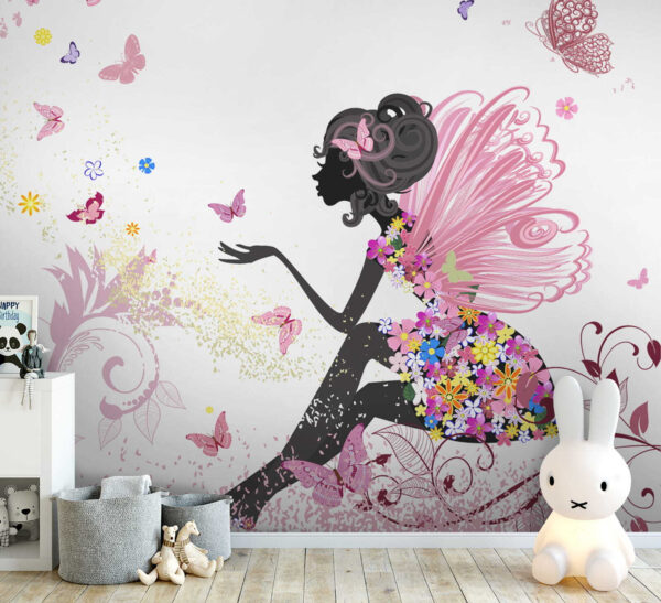Profil d'une femme avec un papillon dans les cheveux Papier peint Profil d'une femme avec un papillon dans les cheveux