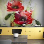 Papier peint Aquarelle vibrante de coquelicots sur papier.