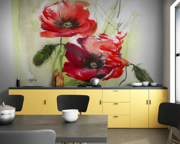 Aquarelle vibrante de coquelicots sur papier Papier peint Aquarelle vibrante de coquelicots sur papier