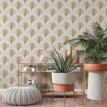 Papier peint Motif de feuilles orange et blanches