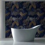 Papier peint Motif de feuilles sur fond bleu