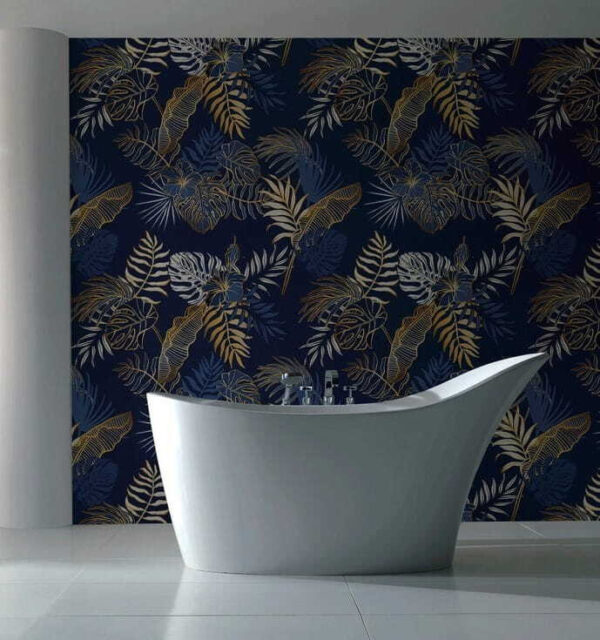 Motif de feuilles sur fond bleu Papier peint Motif de feuilles sur fond bleu