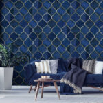 Papier peint Motif de treillis bleu et blanc