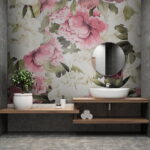 Papier peint Motif de fleurs roses et blanches