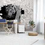 Papier peint Tigre blanc aux yeux bleus