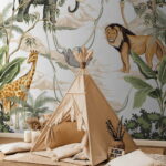 Papier peint Papier peint avec des animaux et des arbres