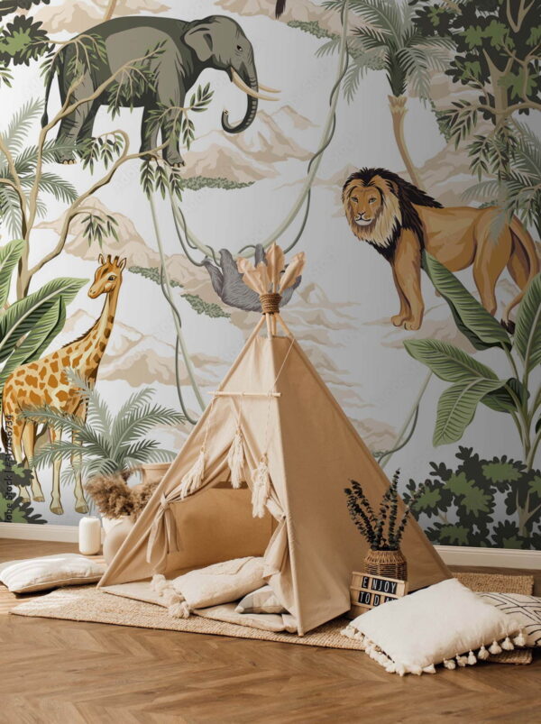 Papier peint avec des animaux et des arbres Papier peint Papier peint avec des animaux et des arbres
