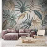Papier peint Feuilles tropicales sur fond beige