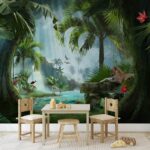 Papier peint Jungle sereine avec un léopard qui se prélasse