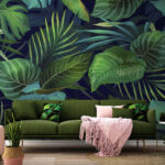 Papier peint Illustration d'un feuillage de jungle vibrant.