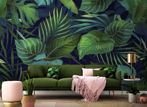 Illustration d'un feuillage de jungle vibrant Papier peint Illustration d'un feuillage de jungle vibrant
