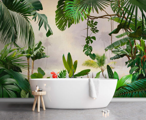 Paradis de la jungle luxuriante avec des feuilles vertes Papier peint Paradis de la jungle luxuriante avec des feuilles vertes
