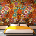 Papier peint Fleur colorée avec un centre jaune