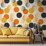 Papier peint Motif de cercles orange et noirs