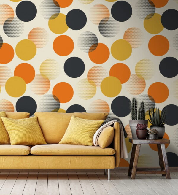 Motif de cercles orange et noirs Papier peint Motif de cercles orange et noirs