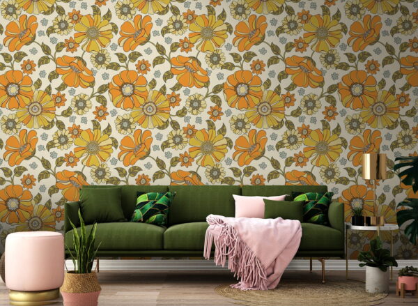 Motif de fleurs et de feuilles Papier peint Motif de fleurs et de feuilles