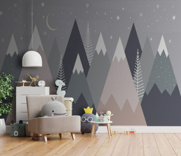 Chaîne de montagnes avec arbres et étoiles Papier peint Chaîne de montagnes avec arbres et étoiles