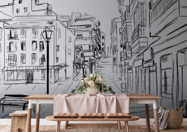 Dessin en noir et blanc d'un banc Papier peint Dessin en noir et blanc d'un banc
