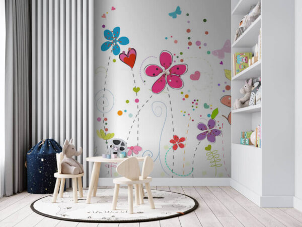 Groupe de fleurs avec papillons Papier peint Groupe de fleurs avec papillons