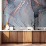 Papier peint Tourbillons abstraits en gris et cuivre.