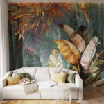 Papier peint Feuillage tropical dans des teintes vibrantes.