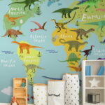 Papier peint Carte des dinosaures avec texte en blanc