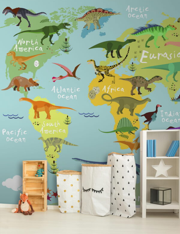 Carte des dinosaures avec texte en blanc Papier peint Carte des dinosaures avec texte en blanc